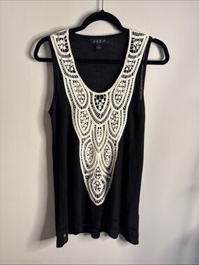 august silk Black Tank with White Crochet Bib